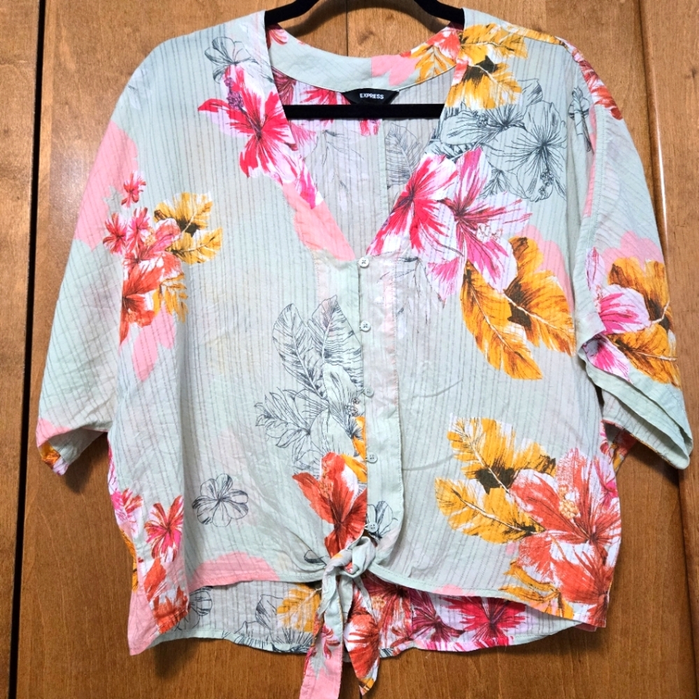 Express Hawaiian Tie Blouse